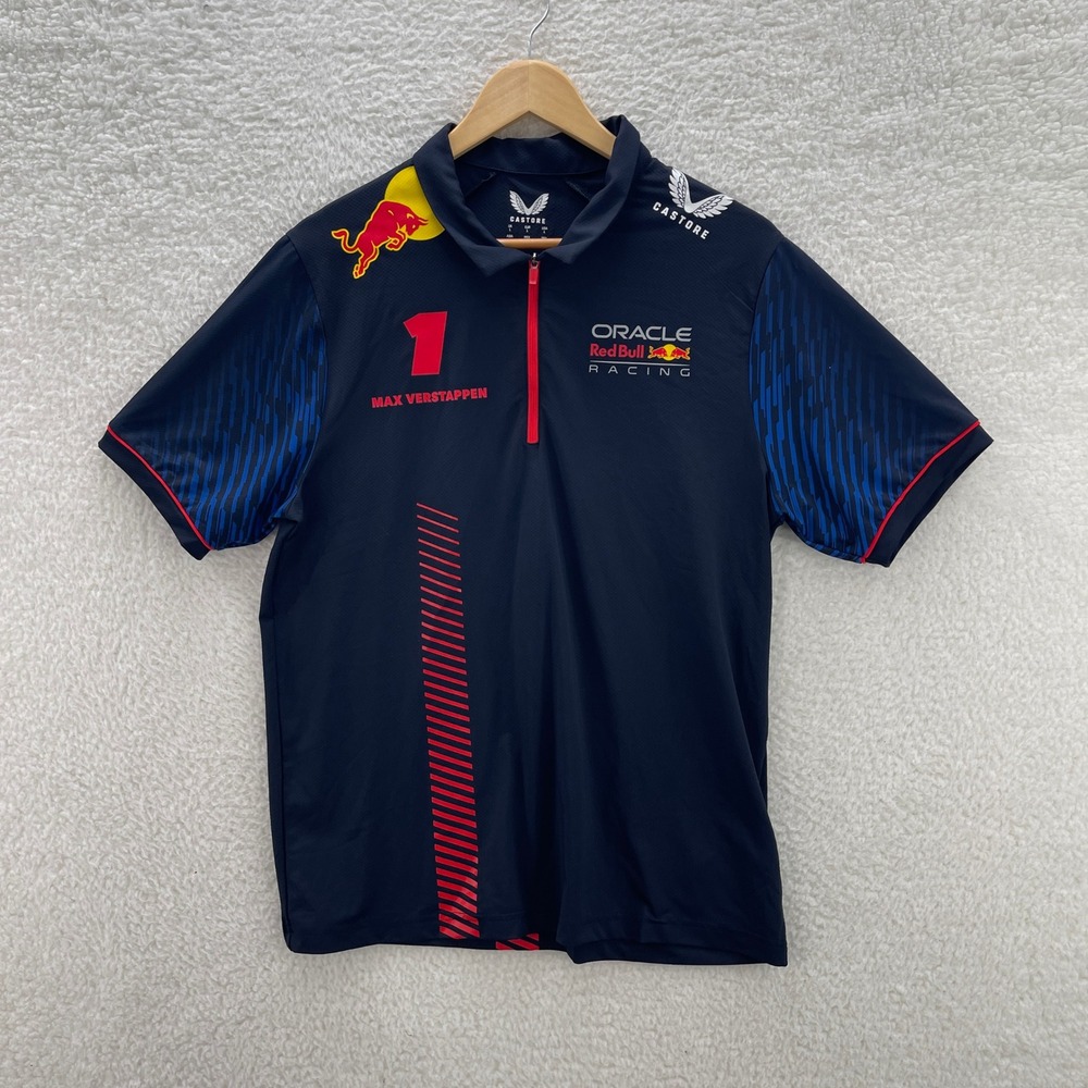 Castore Oracle Red Bull Racing Shirt Mens L Max Verstappen #1 1/4 Zip Polo F1